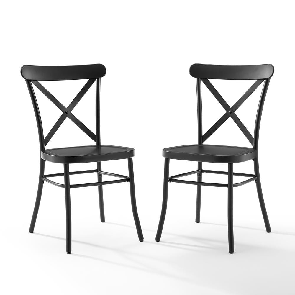 Set of 2 Matte Black Metal Cross Back Industrial Dining Chairs