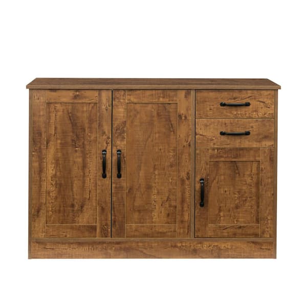 URTR Modern Walnut Wood Storage Cabinet Buffet Sideboard with Drawers and Doors Serving Cabinet Dining Room Console Table