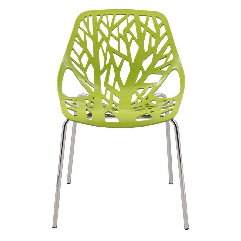 Green Cut-Out Plastic Dining Chair with Chrome Legs, Set of 2