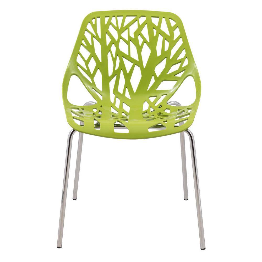 Leisuremod Asbury Modern Stackable Dining Chair With Chromed Metal Legs Set of 2 in Green - 3