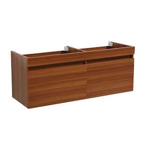 Mezzo 60 in. Modern Wall Hung Double Sink Bath Vanity Cabinet Only in Teak