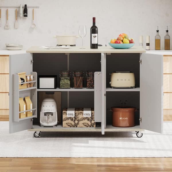 Boosicavelly Champagne MDF Wood Kitchen Cart with Drop Leaf