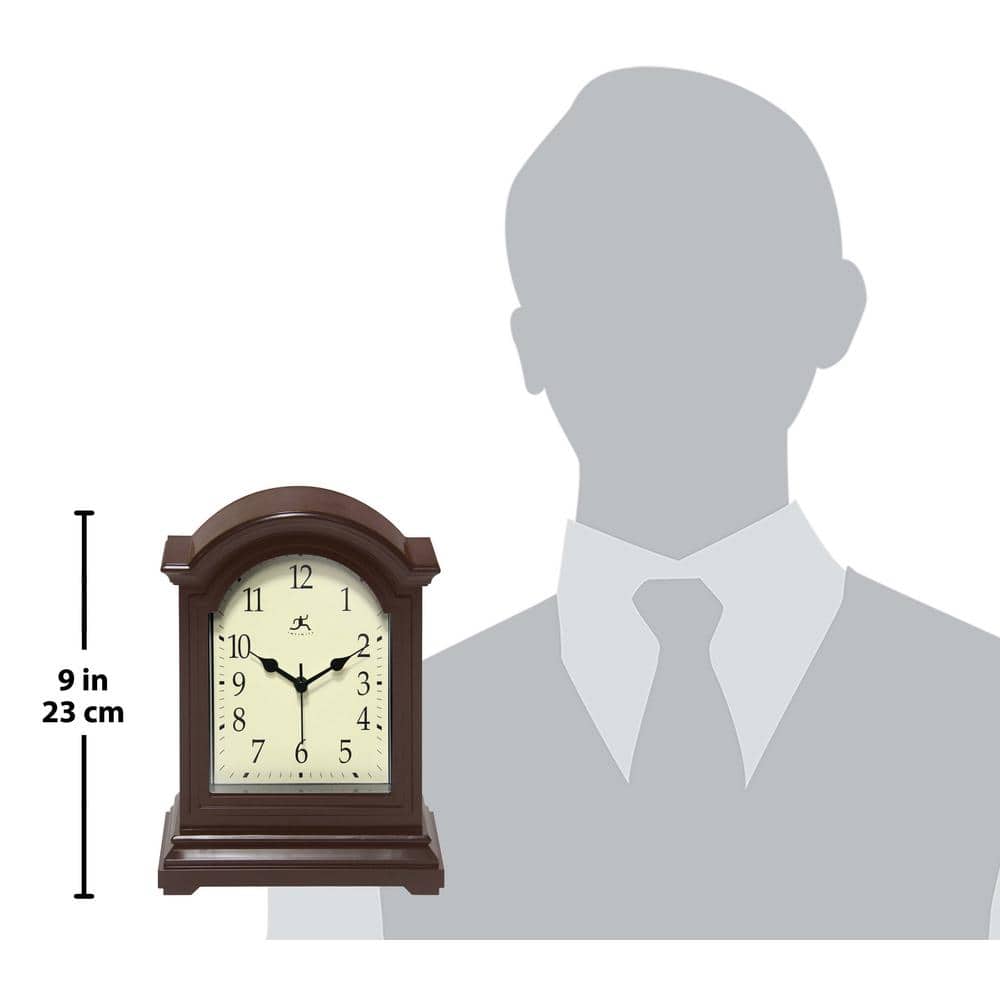 9.5" Dark Brown Quartz Grandfather-Style Tabletop Clock