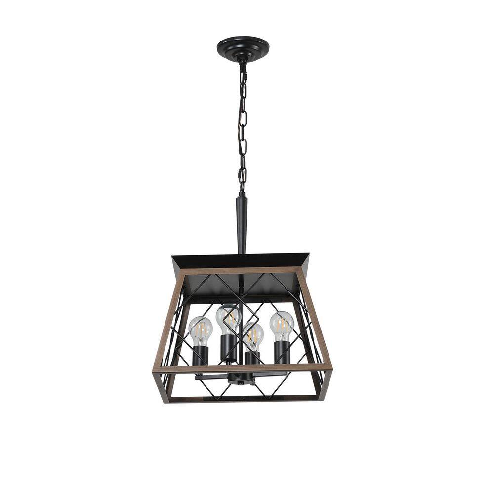 Light Pro 4-Light Walnut Black Industrial Metal Cage Square Chandelier for Dining Room, Kitchen with No Bulbs Included price history on PriceWatchPro