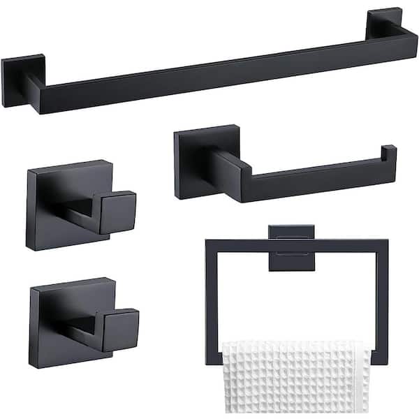 Dyiom 24 in. Wall Mounted, Towel Bar in Matte black, 5-Piece
