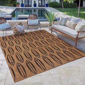 Mickey Mouse Surfboard Chestnut/Black 6 ft. x 9 ft. Geometric/Animal Print Indoor/Outdoor Area Rug