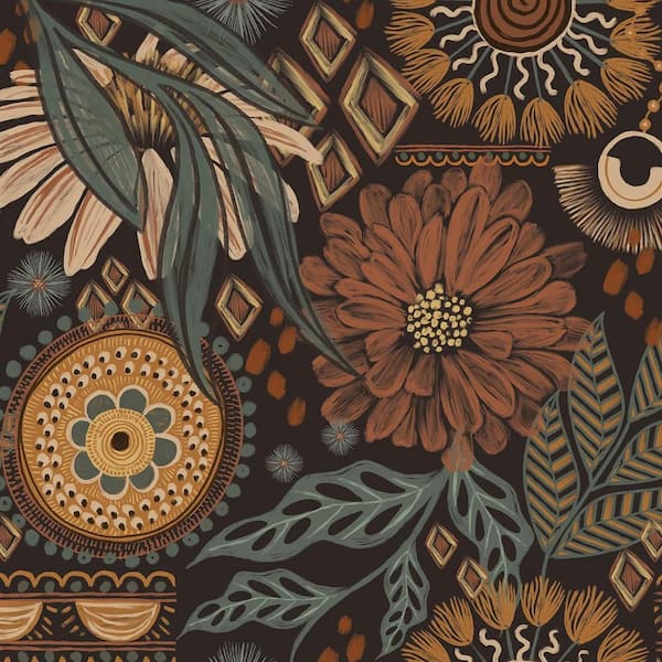 Multi-Colored Boho Floral Contact Paper Peel and Stick Removable Wallpaper Roll Set of 2