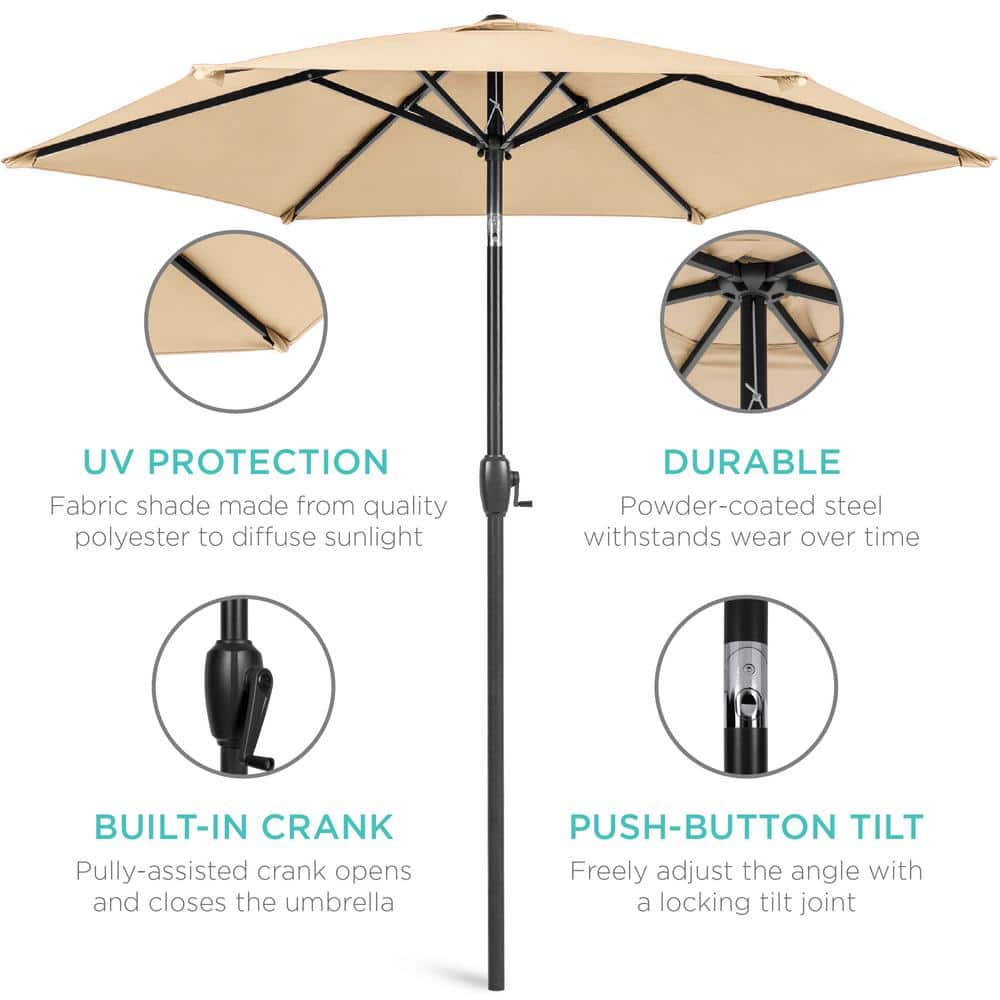 7.5ft Sand Hexagon Outdoor Umbrella with Black Steel Pole