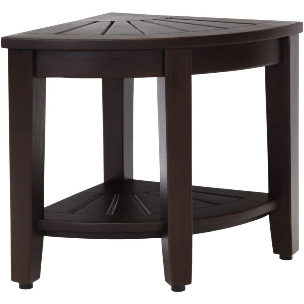 15.5 in. Kai Mocha-Shield Corner Teak Shower Bench with Shelf