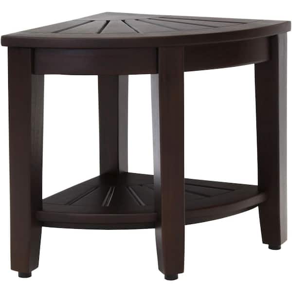 AquaTeak 15.5 in. Kai Mocha-Shield Corner Teak Shower Bench with Shelf
