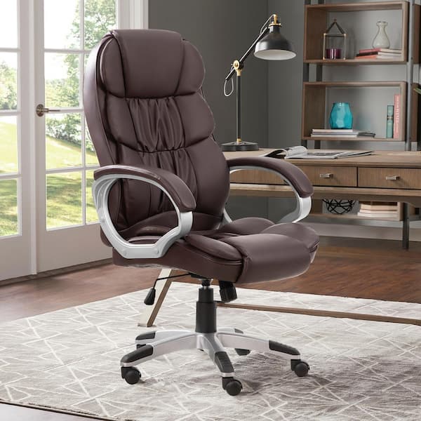 Furniwell Brown Big And High Back, High Back Executive Leather Office Chair Lumbar Support