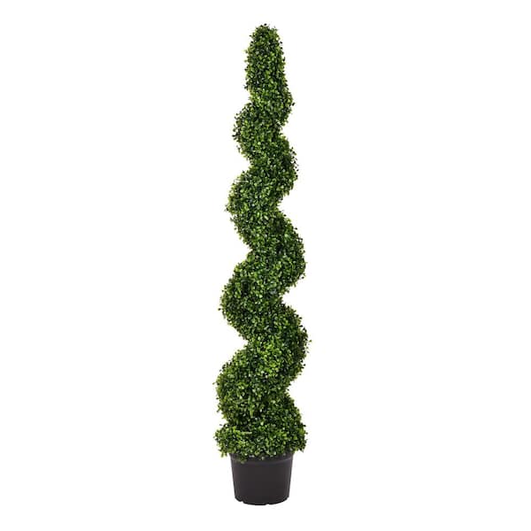 Vickerman 5 ft. Artificial Boxwood Plants Spiral on Pot UV