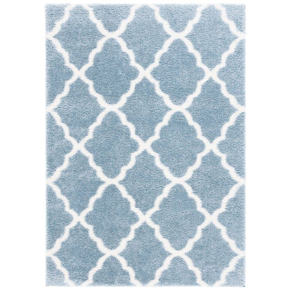 SAFAVIEH Tahoe Shag 5 ft. x 7 ft. Blue/White Trellis Diamond Area Rug ...