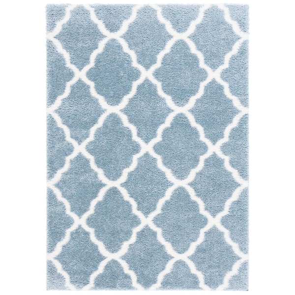 Tahoe Shag 5 ft. x 7 ft. Blue/White Trellis Diamond Area Rug