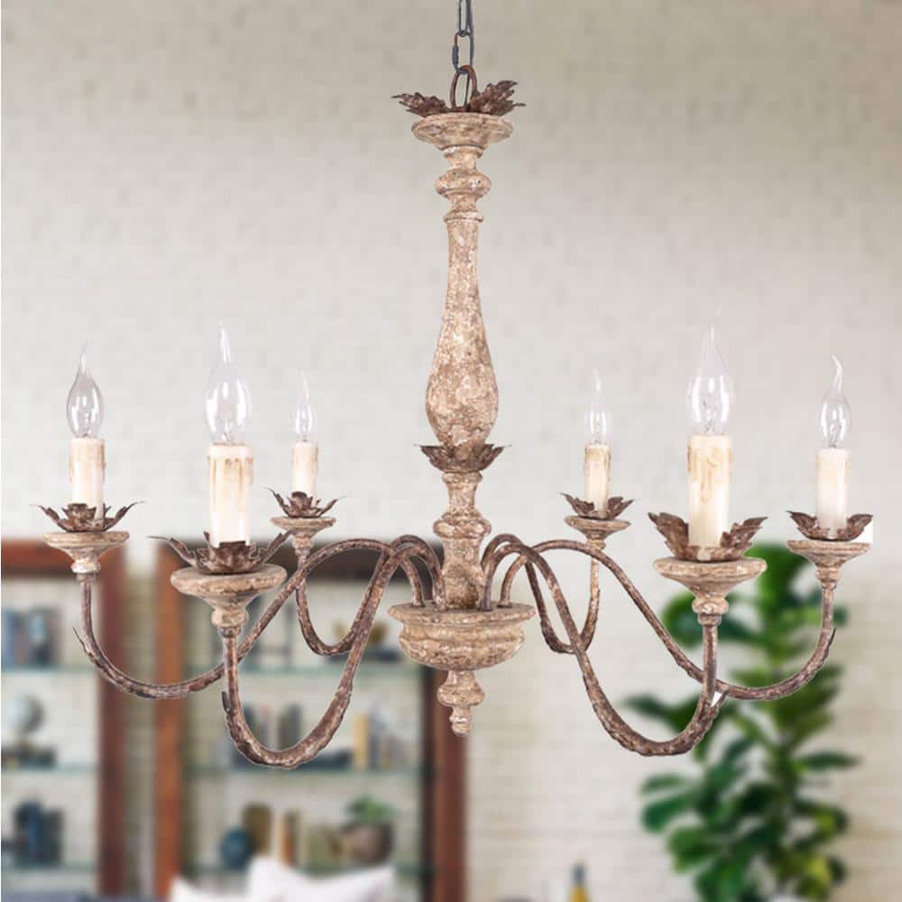 Distressed Weathered Wood 6-Light Farmhouse Candle Chandelier