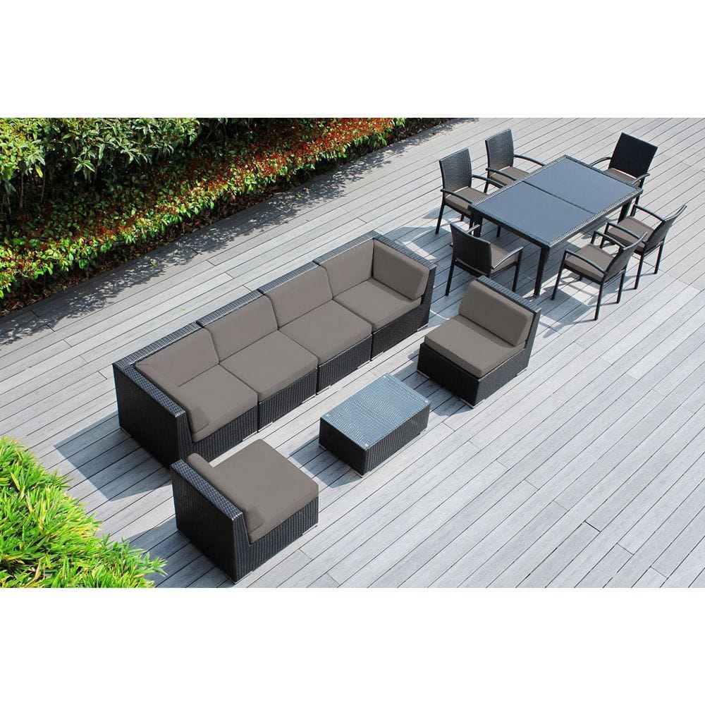 Ohana Depot Ohana Black 14-Piece Wicker Patio Conversation Set With ...