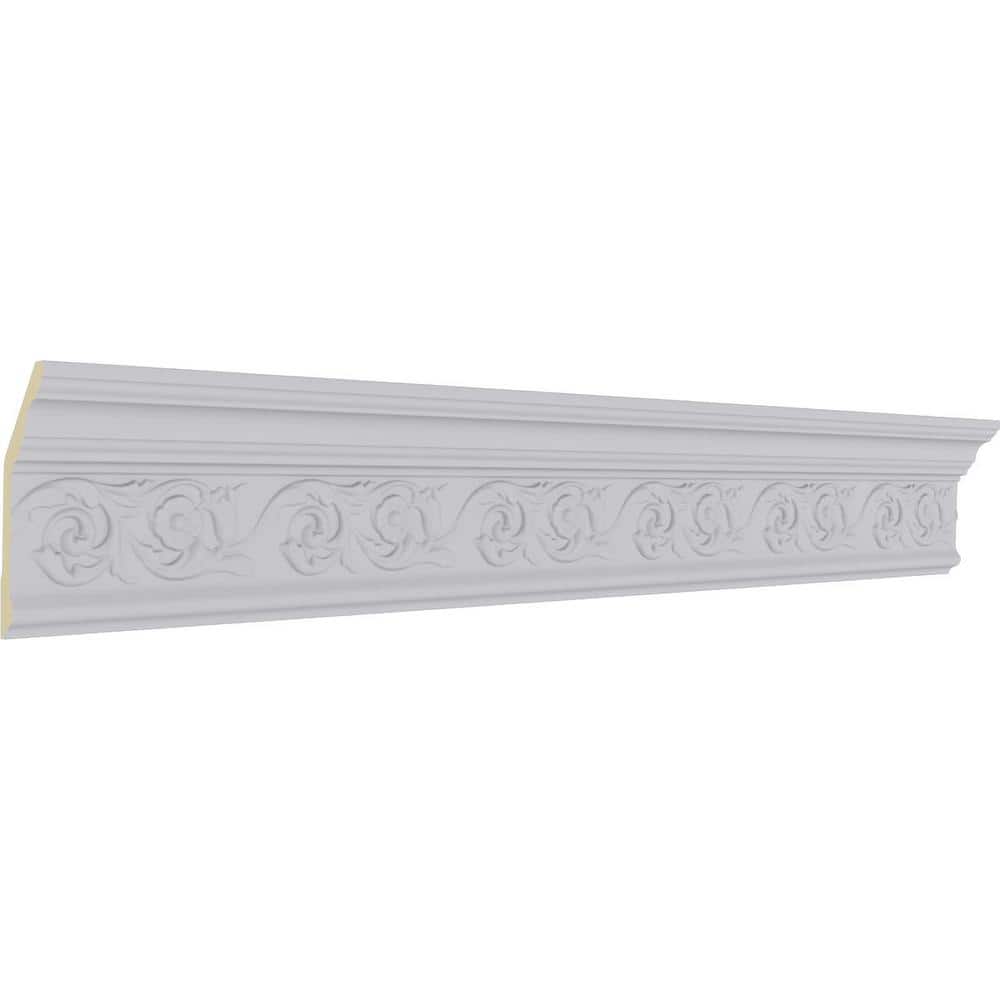 Primed White Polyurethane Floral Crown Moulding Sample, 12" Length