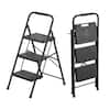 SKYSHALO 3 Step Ladder, Black, Lightweight 600 lbs. Capacity Portable Steel Ladder, Folding Step Stool with Wide Anti-Slip Pedal YGTTSBWGJPDSOG6IS001V0-260119