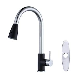Single-Handle High Arc Kitchen Faucet with Pull Down Sprayer and Deckplate in Chrome and Black