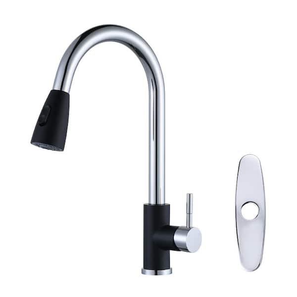 ARCORA Single-Handle High Arc Kitchen Faucet with Pull Down Sprayer and Deckplate in Chrome and Black