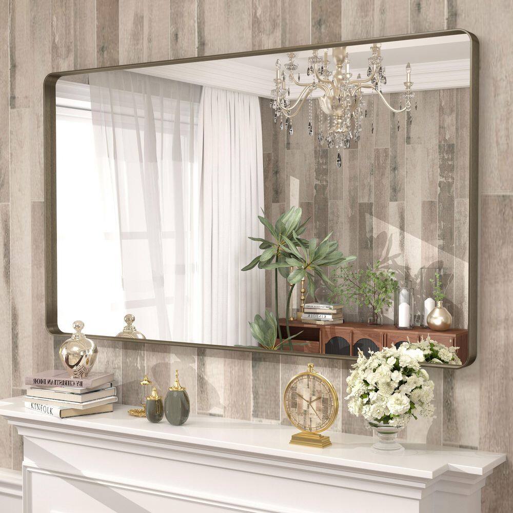 51 in. W x 30 in. H Rectangular Tempered Glass and Aluminum Alloy Framed Wall Bathroom Vanity Mirror in Brushed Bronze price history on PriceWatchPro