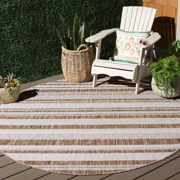 Beach House Navy/Ivory 7 ft. x 7 ft. Striped Geometric Indoor/Outdoor Round Area Rug
