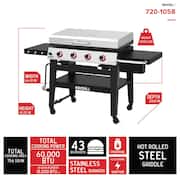Daytona 4-Burner Propane Gas Grill 36 in. Flat Top Griddle in Black with Stainless Steel Lid with Cover