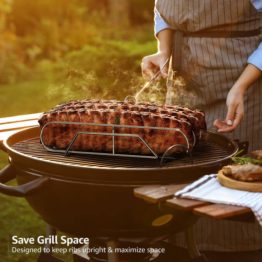 XL Silver Non-Stick Steel Rib Rack for Grilling