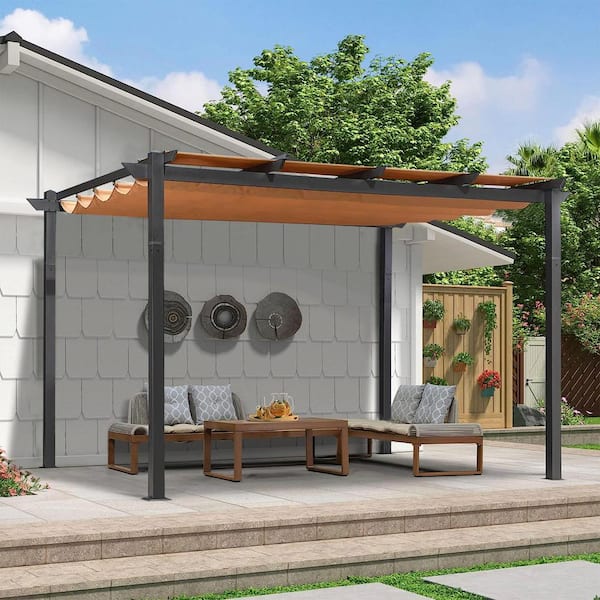BANSA ROSE 10 ft. x 13 ft. Dark Gray Aluminum Frame Retractable Pergola with Weather-Resistant Canopy