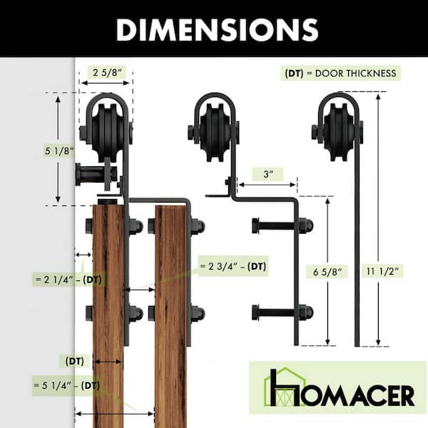 HOMACER 4 ft./48 in. Black Rustic Non-Bypass Sliding Barn Door Hardware Kit  Diamond Design Roller for Double Doors LX2TGH048C - The Home Depot