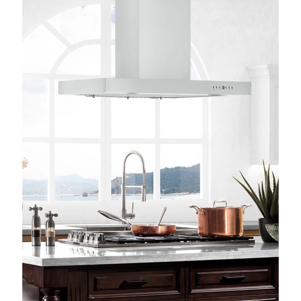 36" Stainless Steel Convertible Island Range Hood with Charcoal Filter