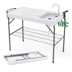 Folding Fish Cleaning Table Portable Camping Table with Faucet Hose Grid Rack