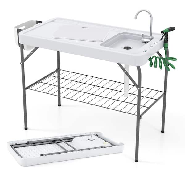 Folding Fish Cleaning Table Portable Camping Table with Faucet Hose Grid Rack