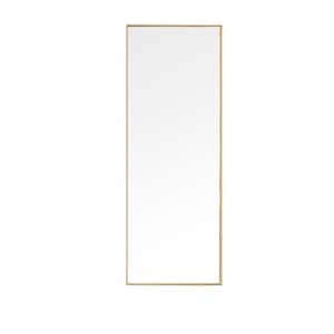 23.6 in. W x 64.9 in. H Large Rectangular Alloy Framed Stand Freely Hanging Leaning Wall Bathroom Vanity Mirror in Gold