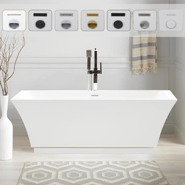 Vanity Art Strasbourg 59 in. Acrylic Flatbottom Freestanding Bathtub in White