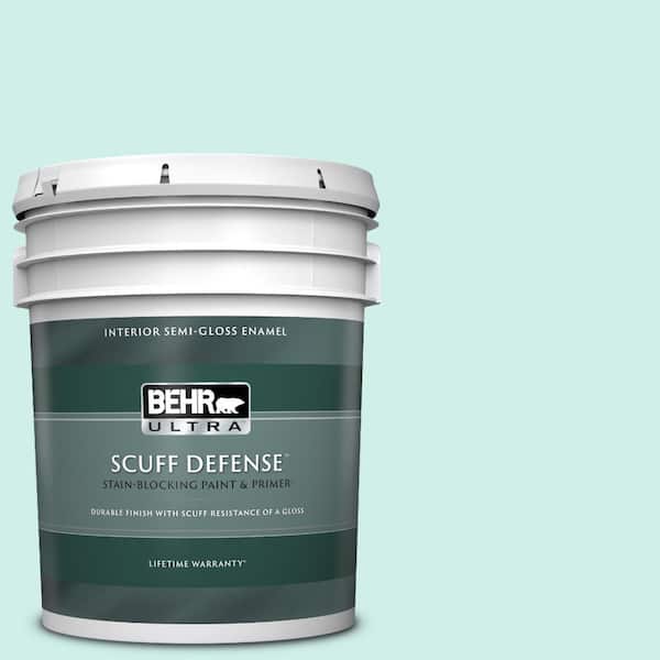 BEHR ULTRA 5 gal. #490A-1 Teal Ice Extra Durable Semi-Gloss Enamel Interior Paint & Primer