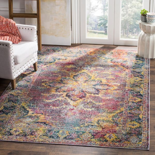 Crystal Navy/Light Blue 7 ft. x 9 ft. Floral Border Area Rug