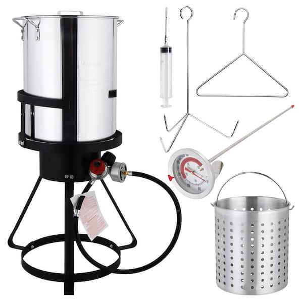 30 qt. Aluminum Black Round Turkey Fryer Gas Fryer with Tripod Stove Rack