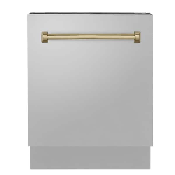 ZLINE Kitchen and Bath Autograph Edition 24 in. Top Control 8-Cycle Tall Tub Dishwasher with 3rd Rack in Stainless Steel & Champagne Bronze