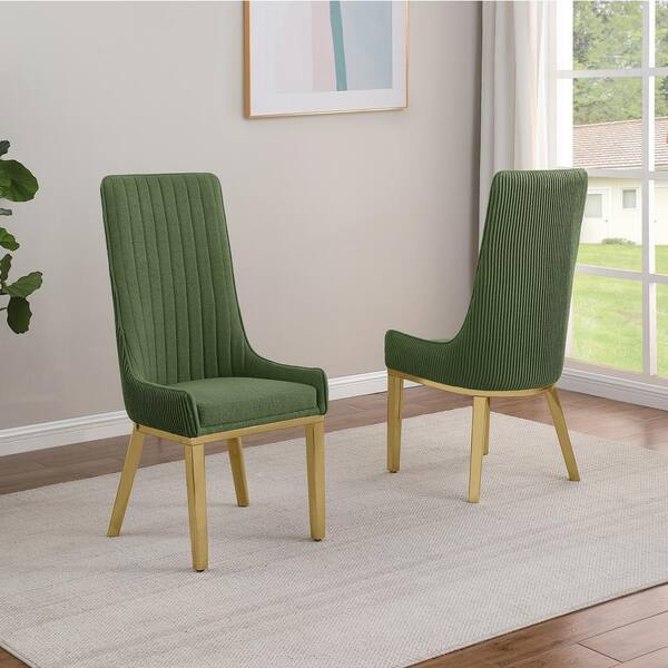 Best Quality Furniture Corina Green Teddy Fabric Side Chair Set of 2 with Gold Stainless Steel Legs