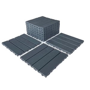 11.8 in. x 11.8 in. , Square Outdoor Waterproof Plastic Patio Interlocking Flooring, Gray and Dark Brown (88-Pieces)