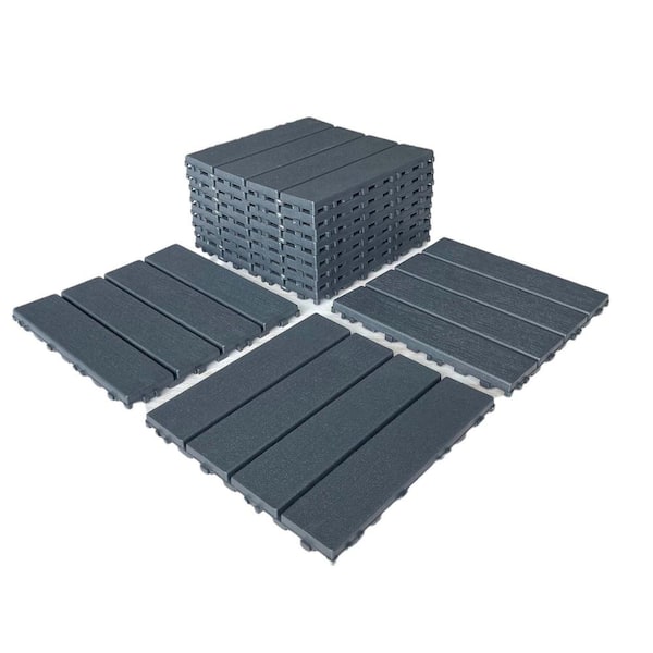 Tunearary 12 in. x 12 in. Square Outdoor Waterproof Plastic Patio Interlocking Flooring, Gray and Dark Brown (88 Pcs)