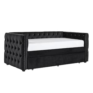 Black Tufted Nailhead Daybed with Trundle