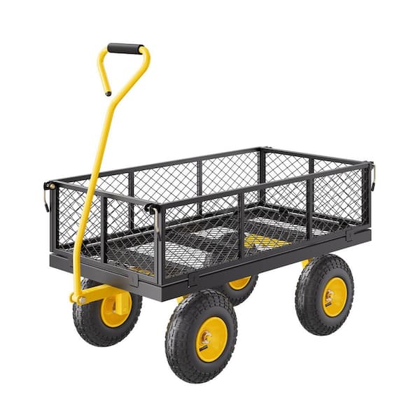 3.8 cu. ft. Steel Garden Cart Heavy-Duty 900 lbs. Capacity Utility Metal Wagon with 180° Rotating Handle & 10 in. Tires