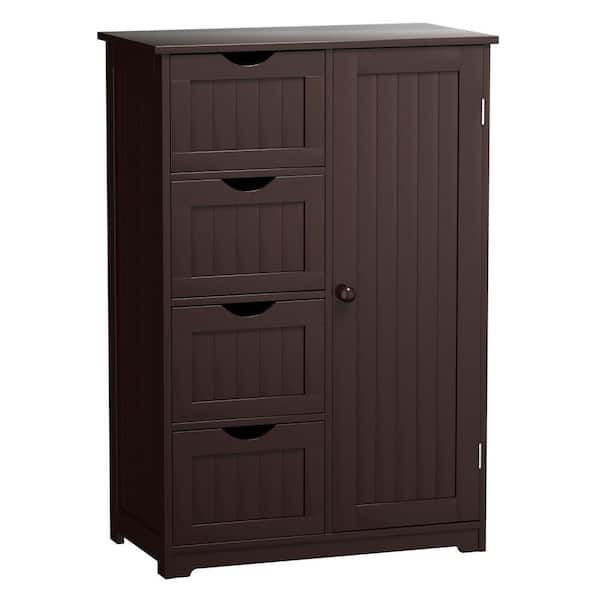 Costway Brown Storage Cabinet with 4-Drawers 2-Shelves