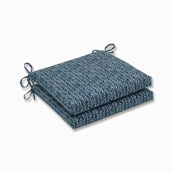 Pillow Perfect 20 in. x 20 in. Outdoor Dining Chair Cushion in Blue/Ivory (Set of 2)