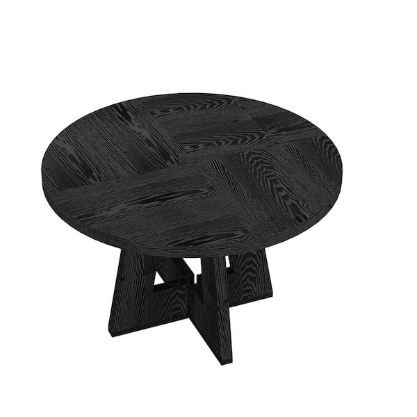 BYBLIGHT Roesler Simplicity Black Wood 47 in. 4 Legs Round Dining Table Small Kitchen Dining Table Seats 4
