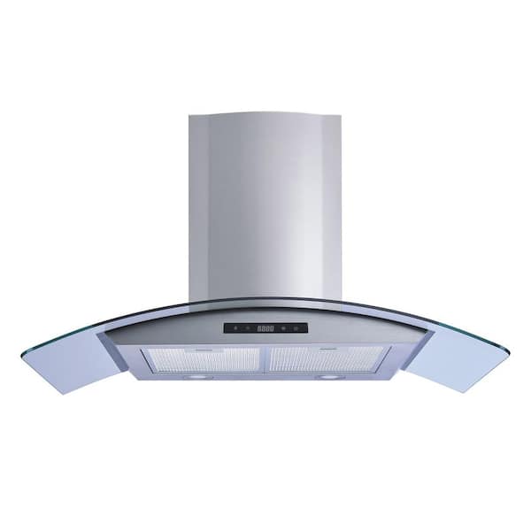 Winflo 36 in. 475 CFM Convertible Glass Wall Mount Range Hood in Stainless Steel with Mesh Filters and Touch Sensor Control