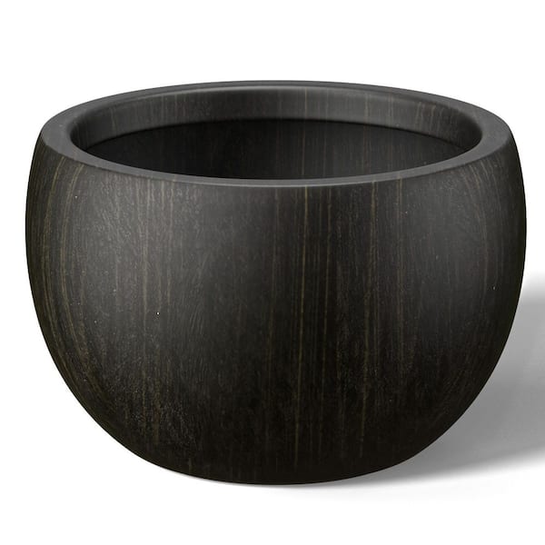 20.5 in. Large Bronzed Black(Enhanced Core) Concrete Round Planter / Pot with Drainage Holes
