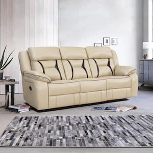 Belmont 86 in. W Straight Arm Faux Leather Upholstery Rectangle Manual Double Reclining Sofa in. Beige